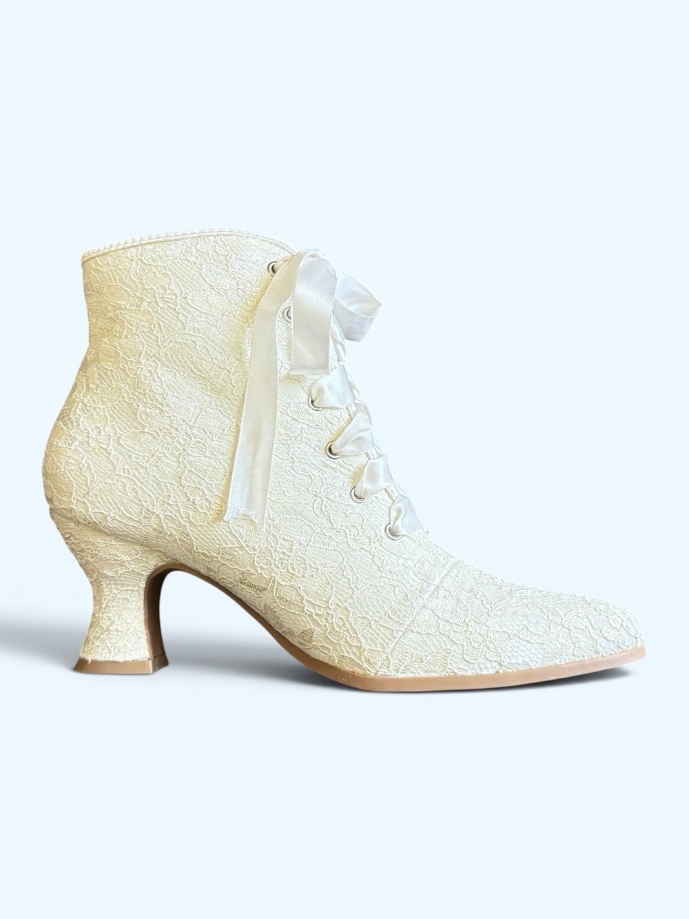 ELLIE Ivory Lace-Up Ankle Boots with Ribbon Size 6 Women